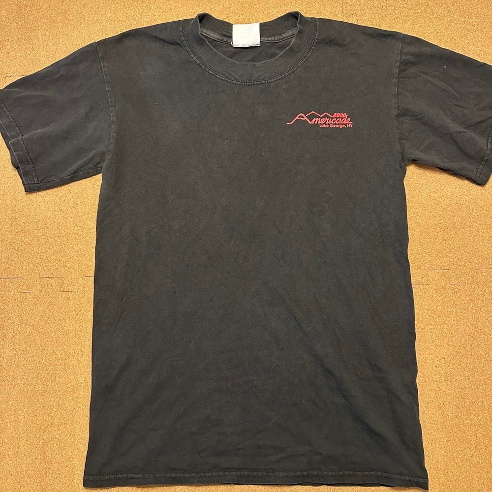 Gildan Americade T-Shirt Mens Small Black Vintage 2000 Motorcycle Rally Graphic